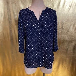 Roz & Ali blouse Navy with White Diamond